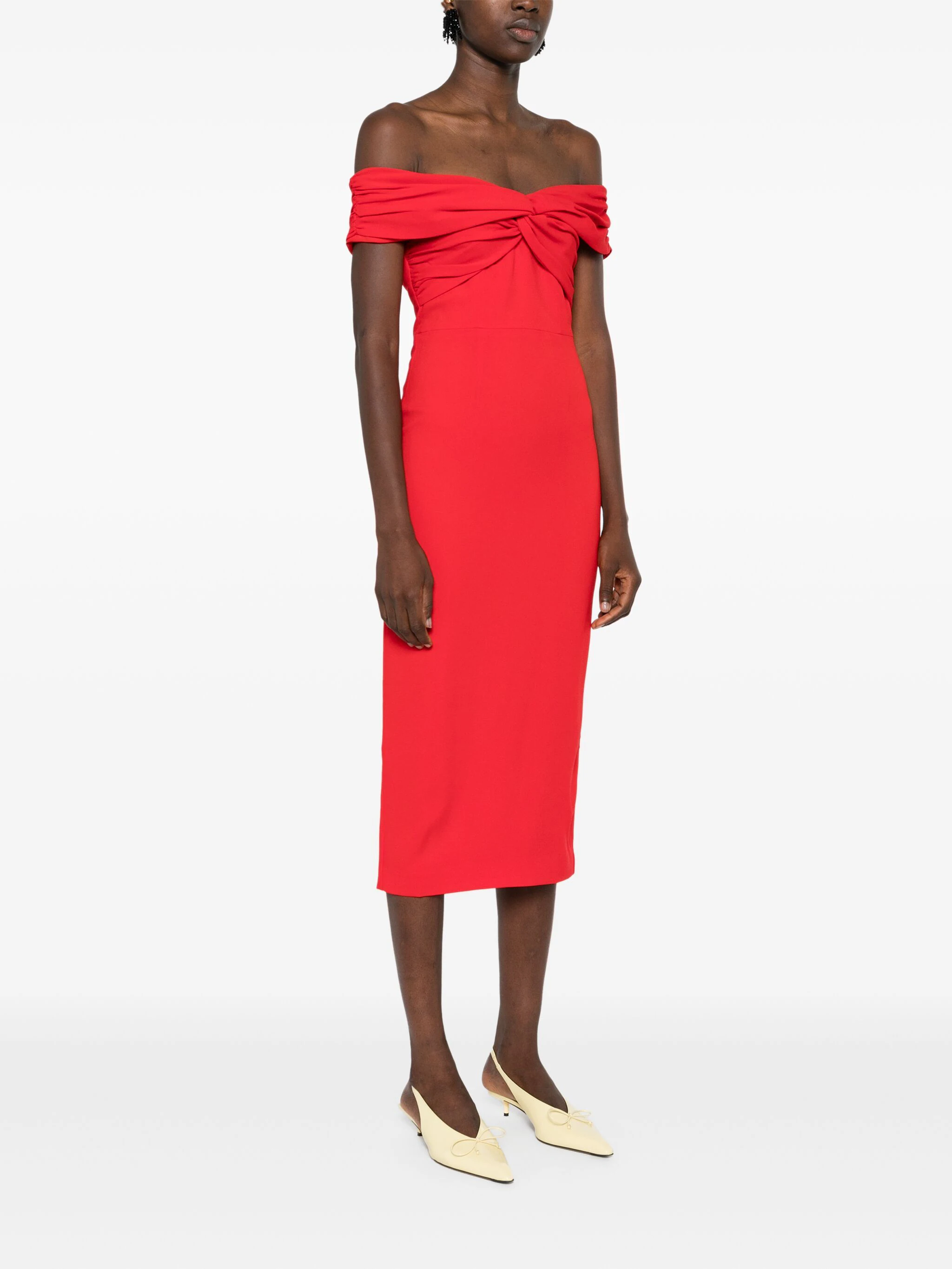 SELF-PORTRAIT OFF-SHOULDER CREPE MIDI DRESS