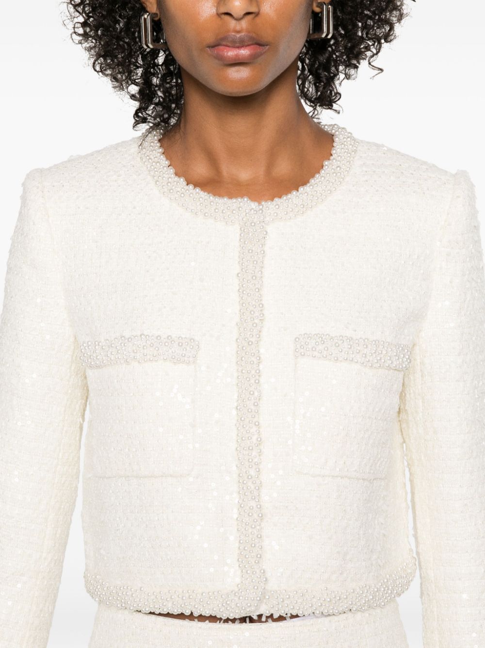 SELF-PORTRAIT FAUX PEARL TRIM JACKET