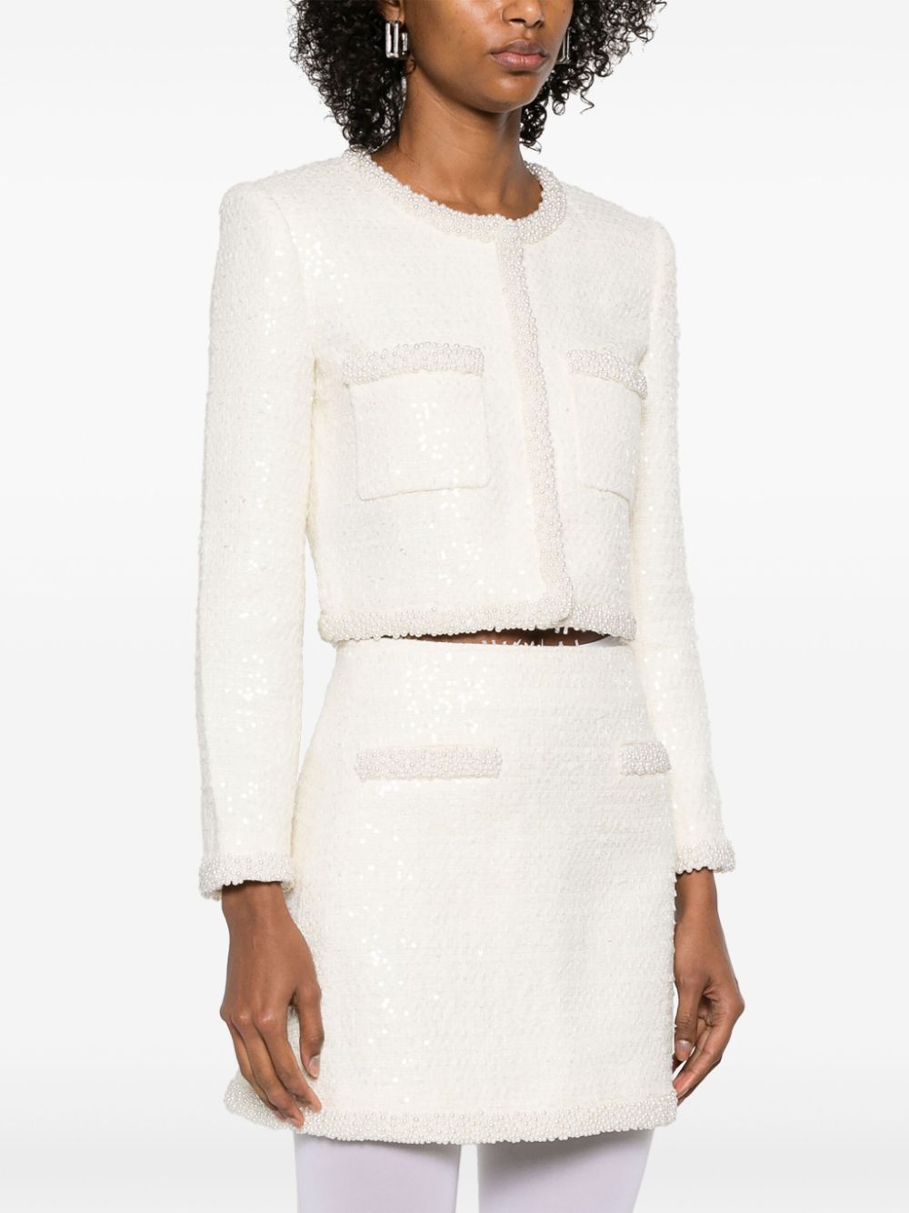 SELF-PORTRAIT FAUX PEARL TRIM JACKET